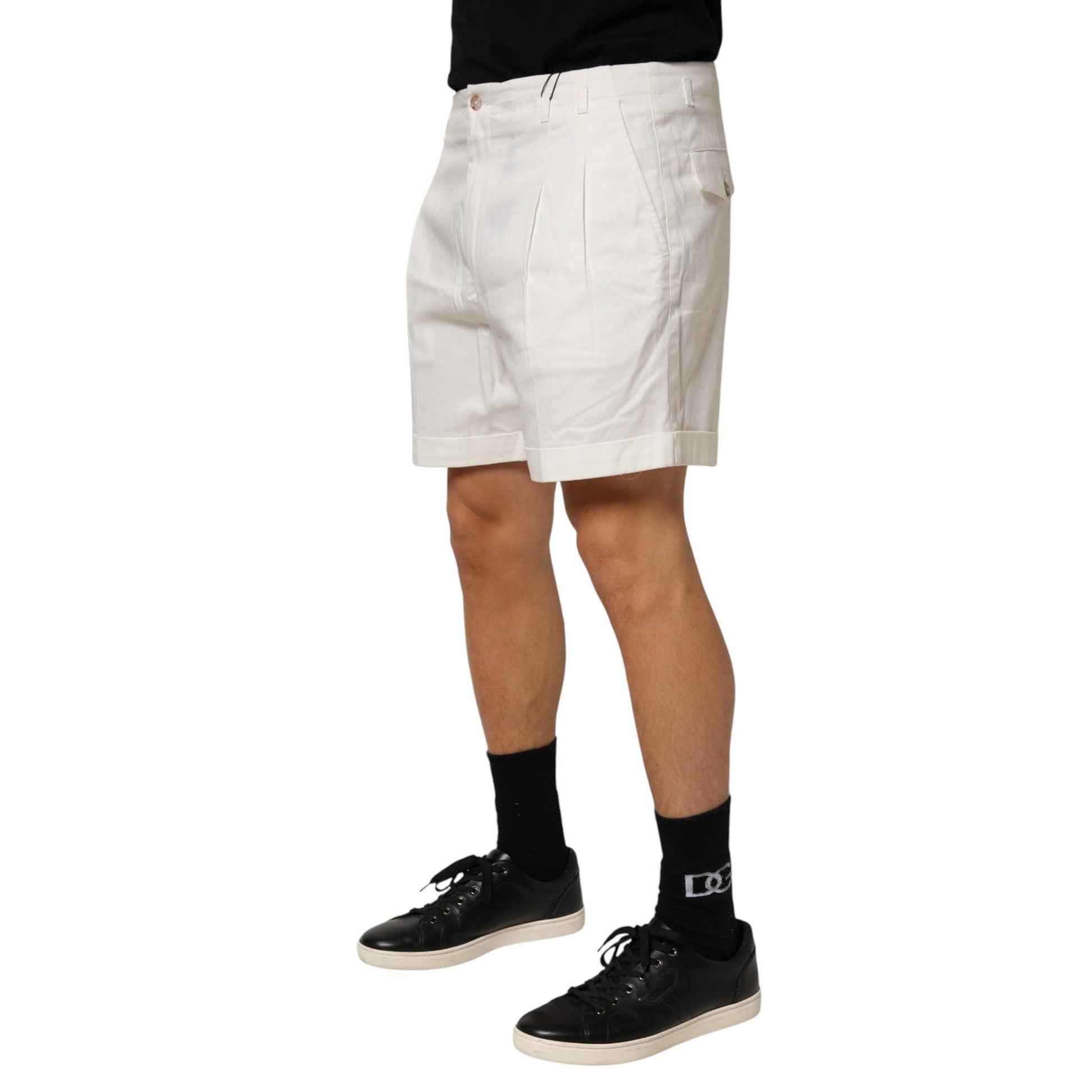 Dolce & Gabbana White Cotton Mid Waist Men Bermuda Shorts