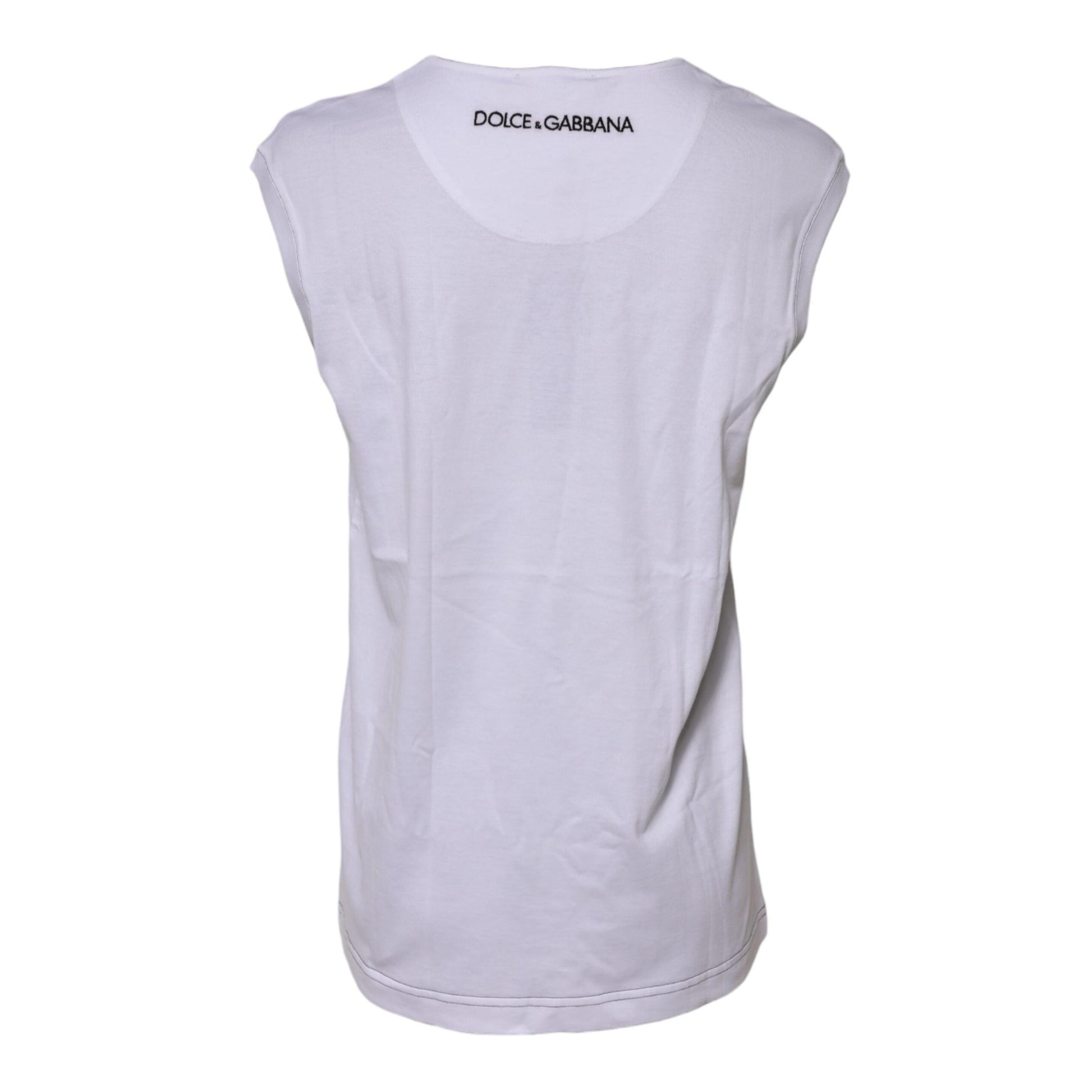 Dolce & Gabbana White Cotton Sleeveless Printed Tank T-shirt