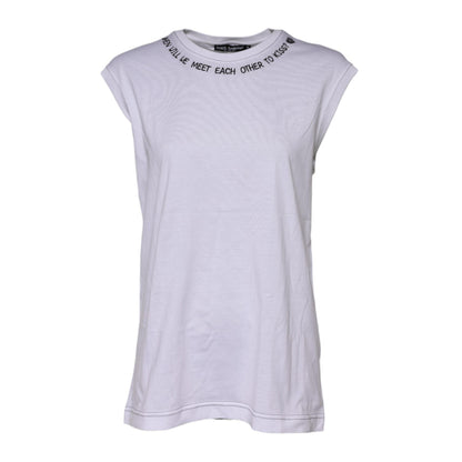 Dolce & Gabbana White Cotton Sleeveless Printed Tank T-shirt