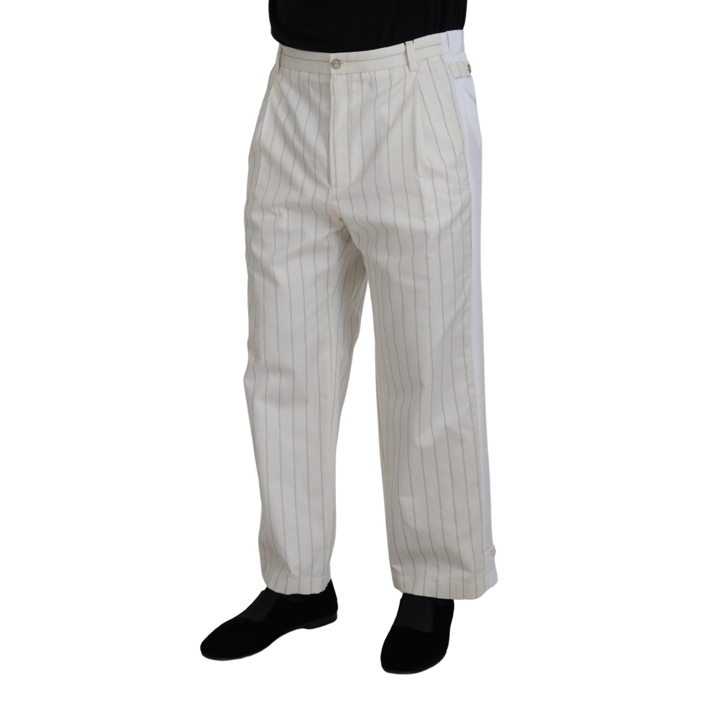 Dolce & Gabbana White Cotton Striped Formal Pants