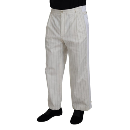 Dolce & Gabbana White Cotton Striped Formal Pants