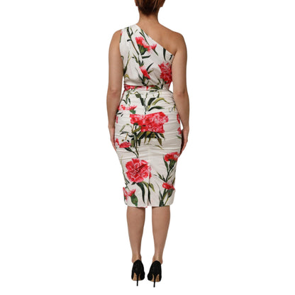 Dolce & Gabbana White Floral One Shoulder Sheath Dress
