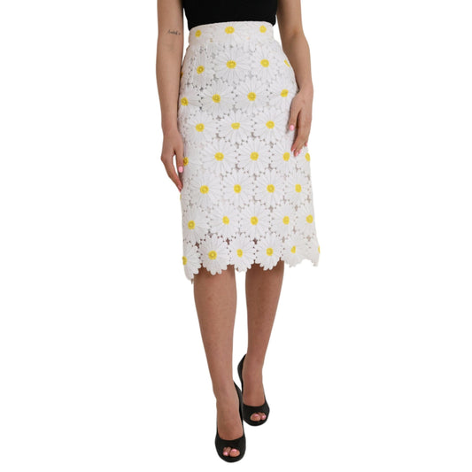 Dolce & Gabbana White Floral Pencil Straight Lace Skirt
