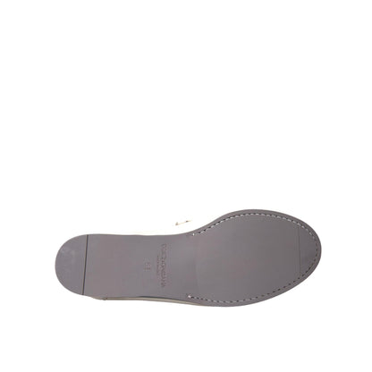Dolce & Gabbana White Gray Leather Slip Mocassin Shoes Loafer