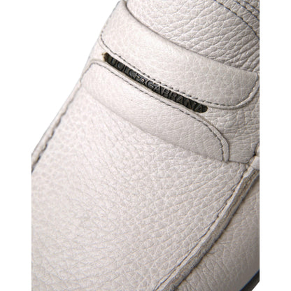 Dolce & Gabbana White Gray Leather Slip Mocassin Shoes Loafer
