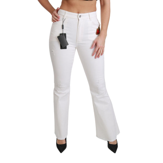 Dolce & Gabbana White Heart Flared Stretch Cotton Pants