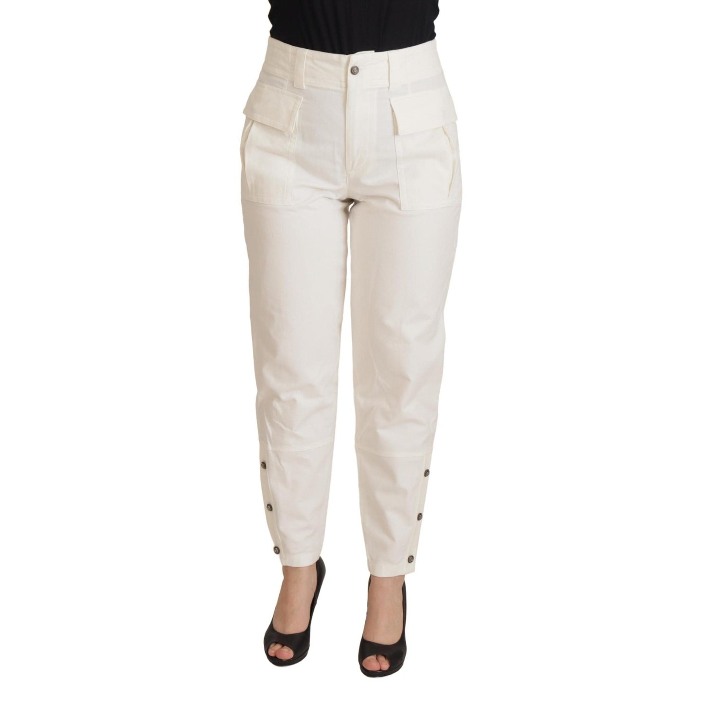 Dolce & Gabbana White High Waist Tapered Women Cotton Pants