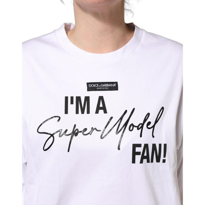 Dolce & Gabbana White I'm A Super Model Fan Print Jersey T-shirt