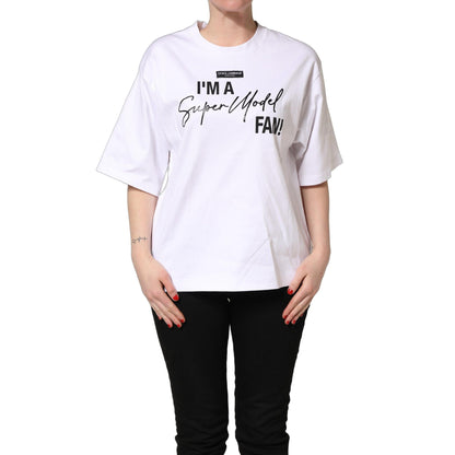 Dolce & Gabbana White I'm A Super Model Fan Print Jersey T-shirt