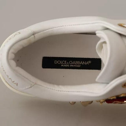 Dolce & Gabbana White Leather Gold Red Heart Sneakers Shoes