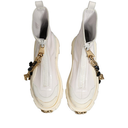 Dolce & Gabbana White Leather Rubber Logo Ankle Boots Shoes
