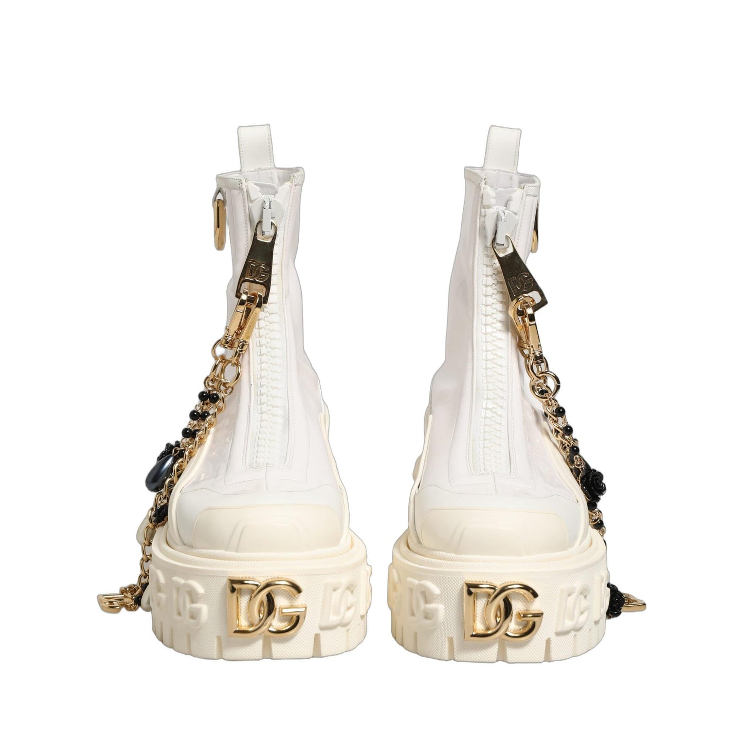 Dolce & Gabbana White Leather Rubber Logo Ankle Boots Shoes