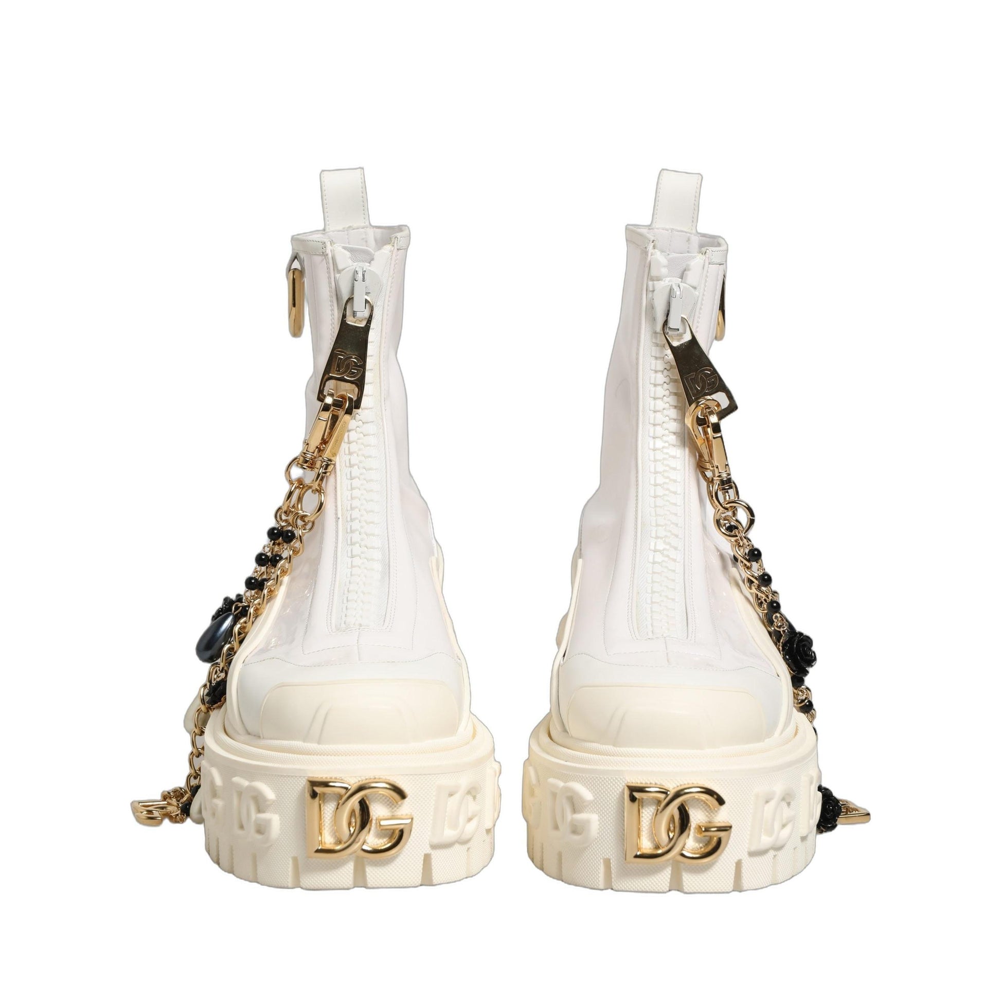 Dolce & Gabbana White Leather Rubber Logo Ankle Boots Shoes