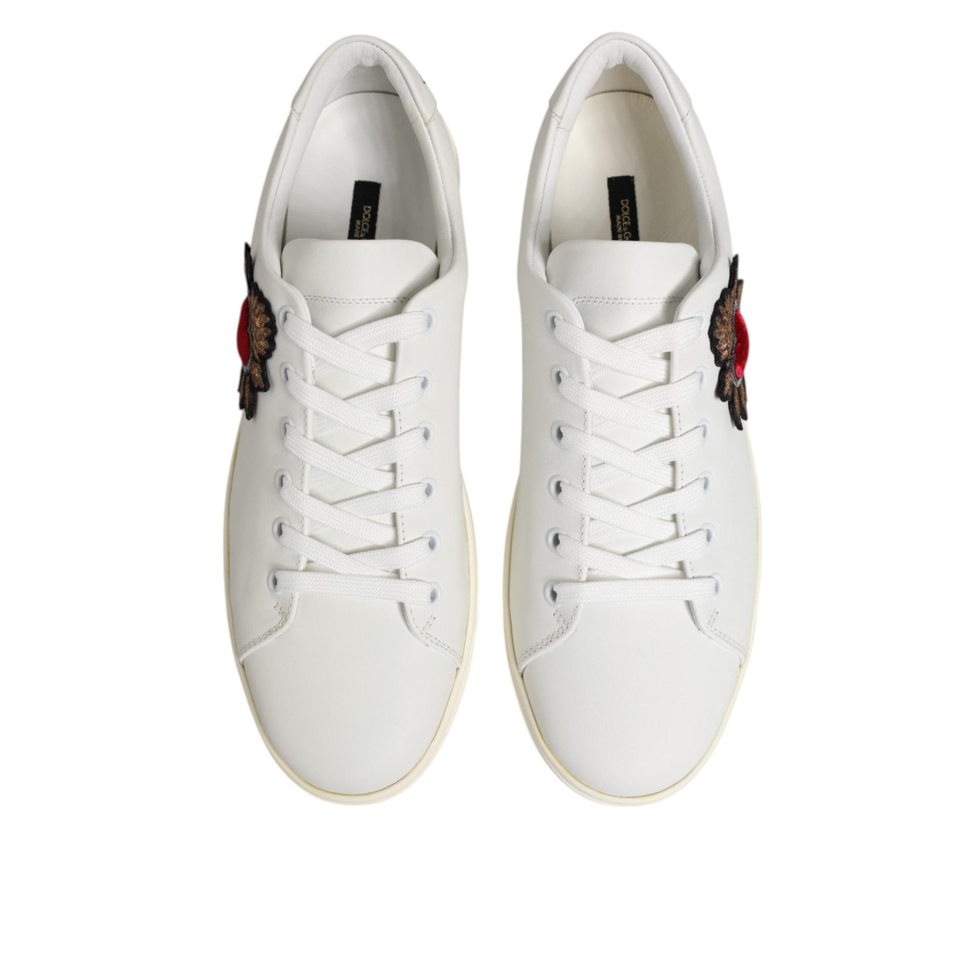 Dolce & Gabbana White Leather Sacred Heart Patch Sneakers Shoes