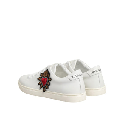 Dolce & Gabbana White Leather Sacred Heart Patch Sneakers Shoes