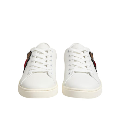 Dolce & Gabbana White Leather Sacred Heart Patch Sneakers Shoes