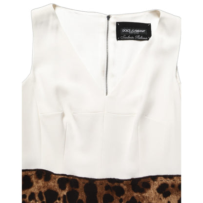 Dolce & Gabbana White Leopard Sleeveless Sheath Midi Dress