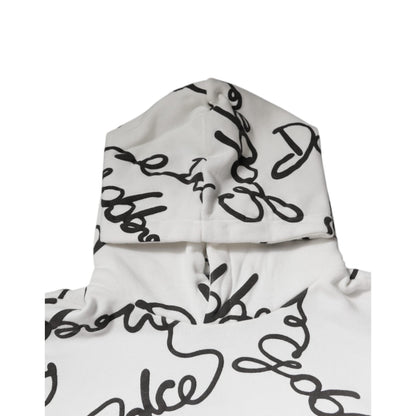 Dolce & Gabbana White Logo Cotton Hooded Sweatshirt Sweater