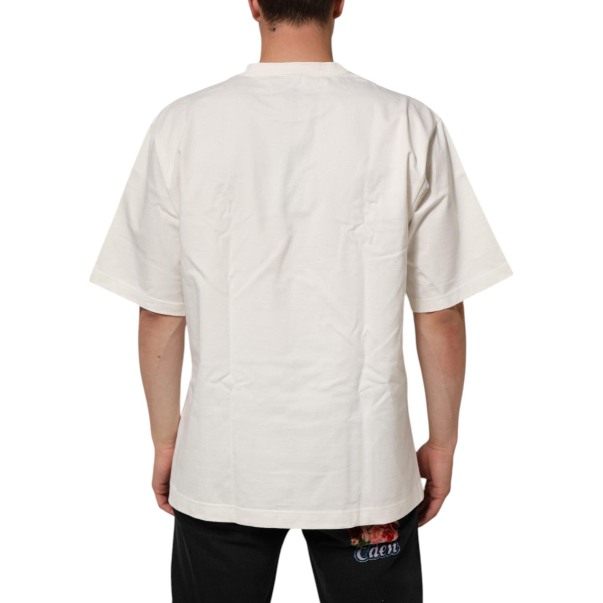 Dolce & Gabbana White Logo Print Cotton Crew Neck Men T-shirt