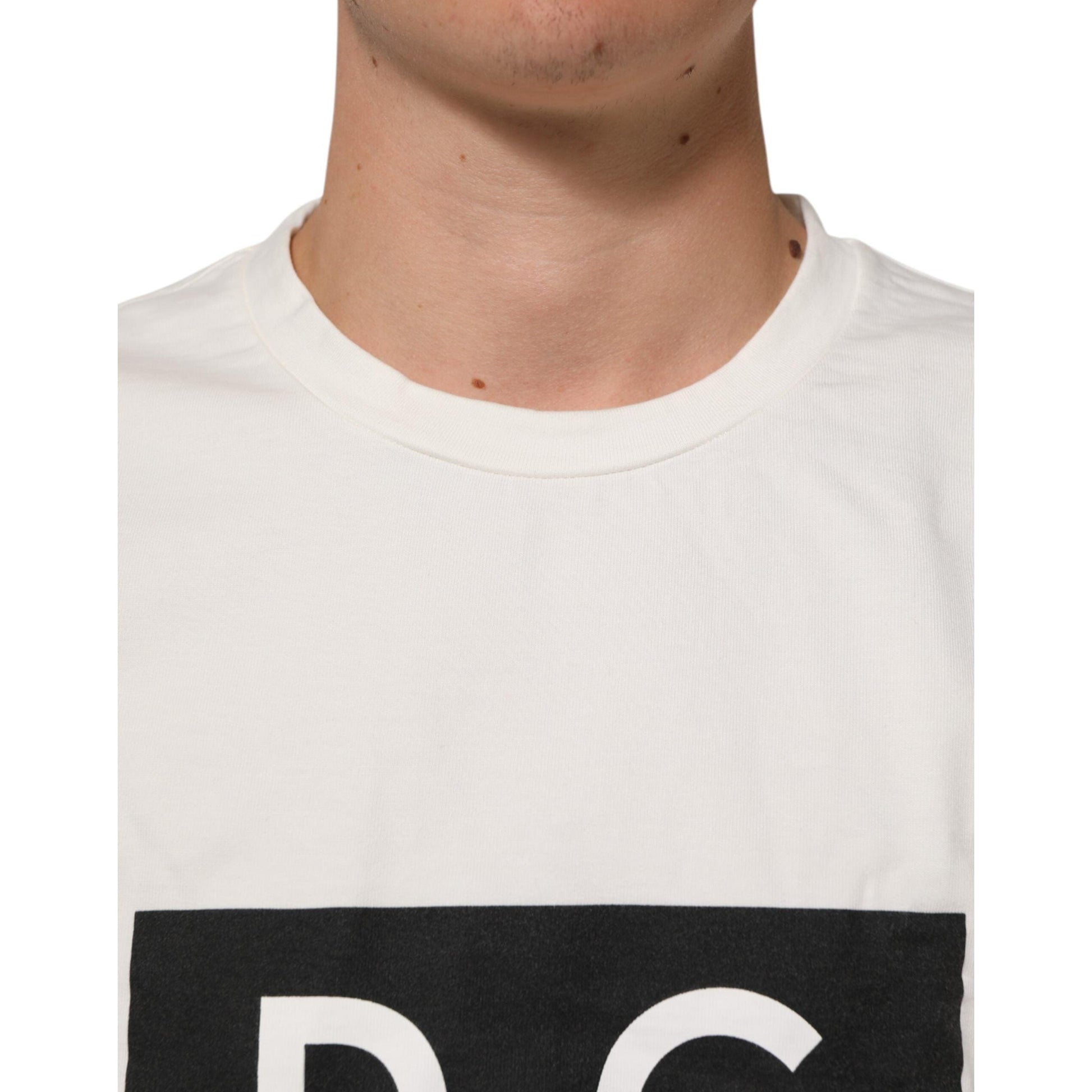 Dolce & Gabbana White Logo Print Cotton Crew Neck Men T-shirt