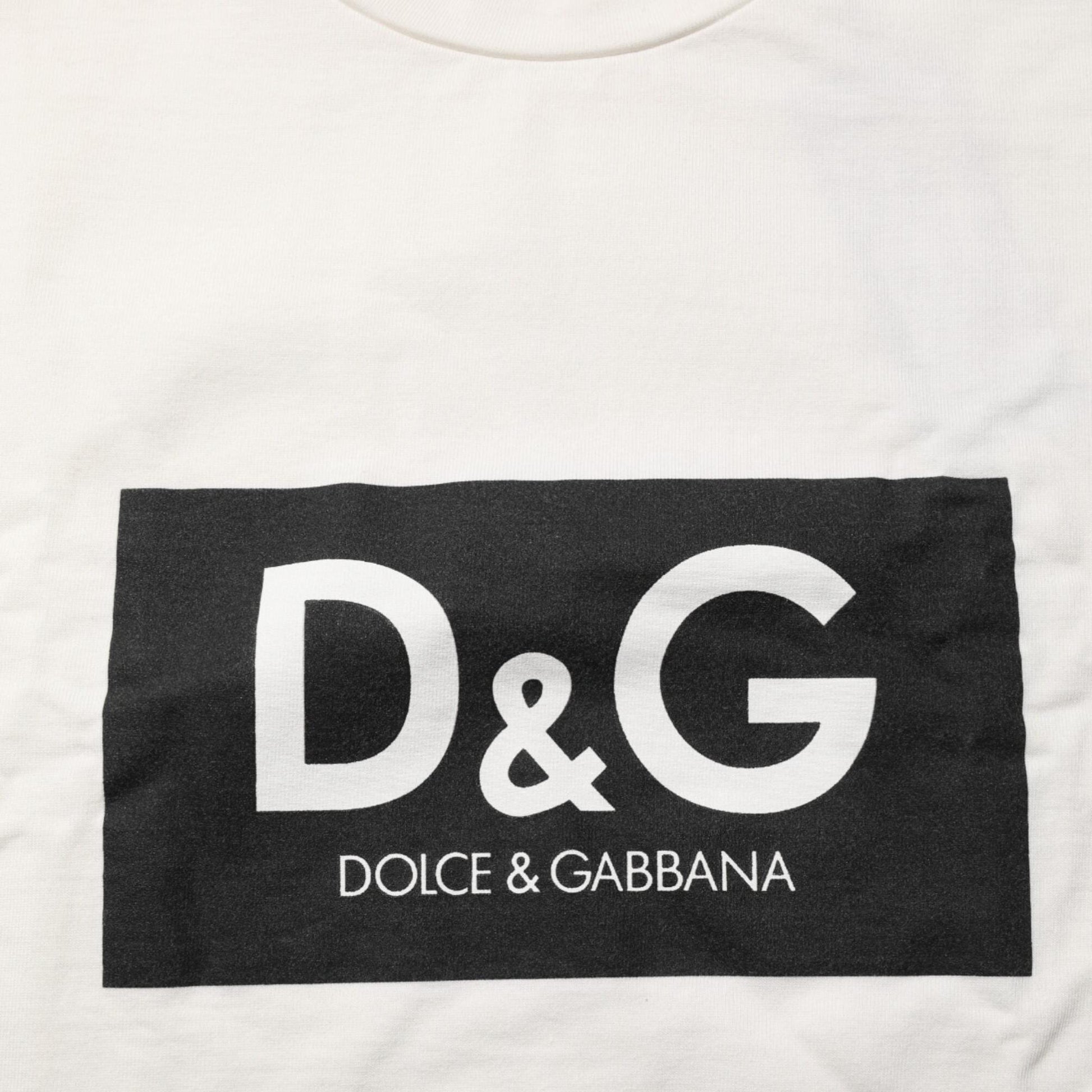 Dolce & Gabbana White Logo Print Cotton Crew Neck Men T-shirt