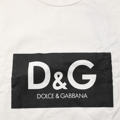 Dolce & Gabbana White Logo Print Cotton Crew Neck Men T-shirt
