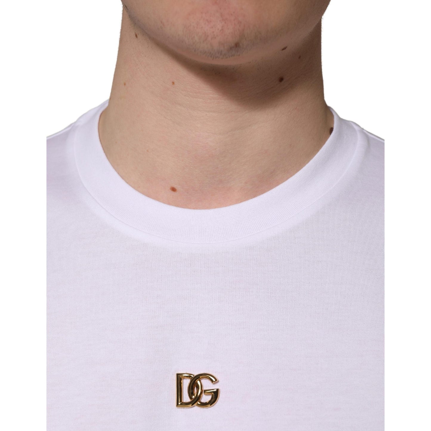 Dolce & Gabbana White Metal DG Logo Cotton Short Sleeves T-shirt