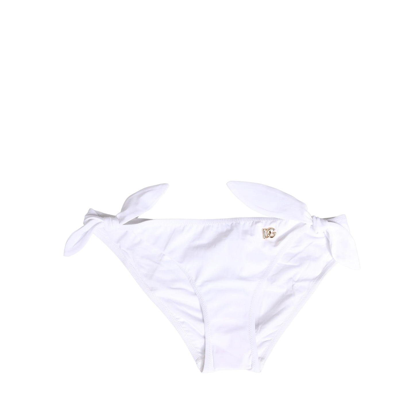 Dolce & Gabbana White Nylon DG Logo Plaque Bikini Bottom Swimwear