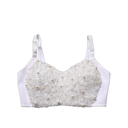 Dolce & Gabbana White Pearls Beaded Corset Bustier Crop Top