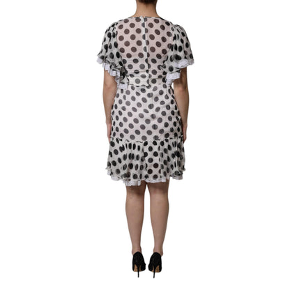 Dolce & Gabbana White Polka Dotted Silk Blend A-line Dress