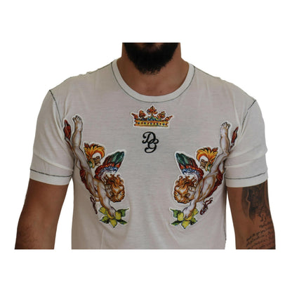 Dolce & Gabbana White Printed Short Sleeves Men T-shirt