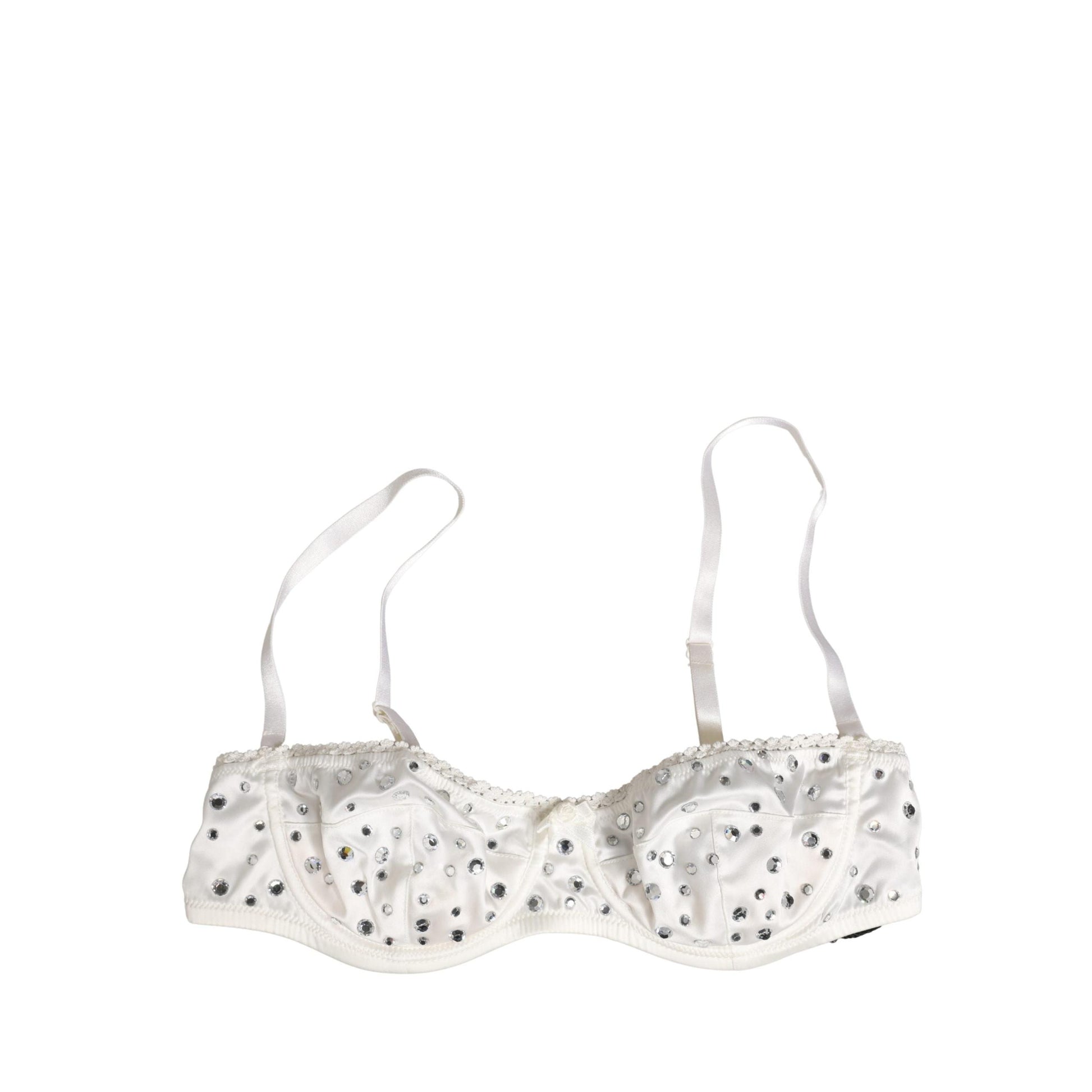 Dolce & Gabbana White Rhinestone Semi-Pad Underwire Bra Underwear
