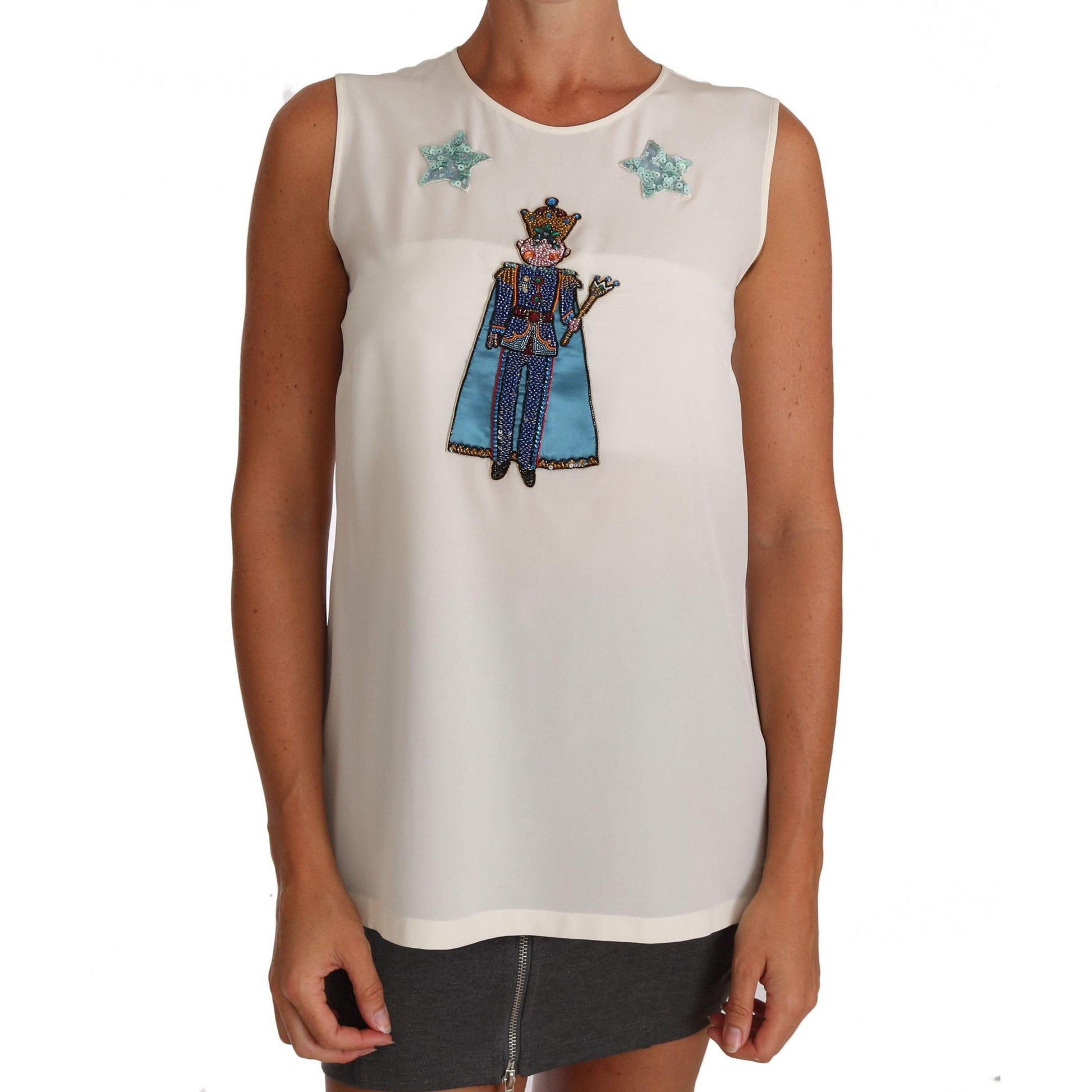 Dolce & Gabbana White Silk Crystal Sequined Fairy T-shirt