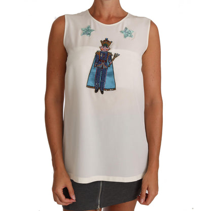 Dolce & Gabbana White Silk Crystal Sequined Fairy T-shirt