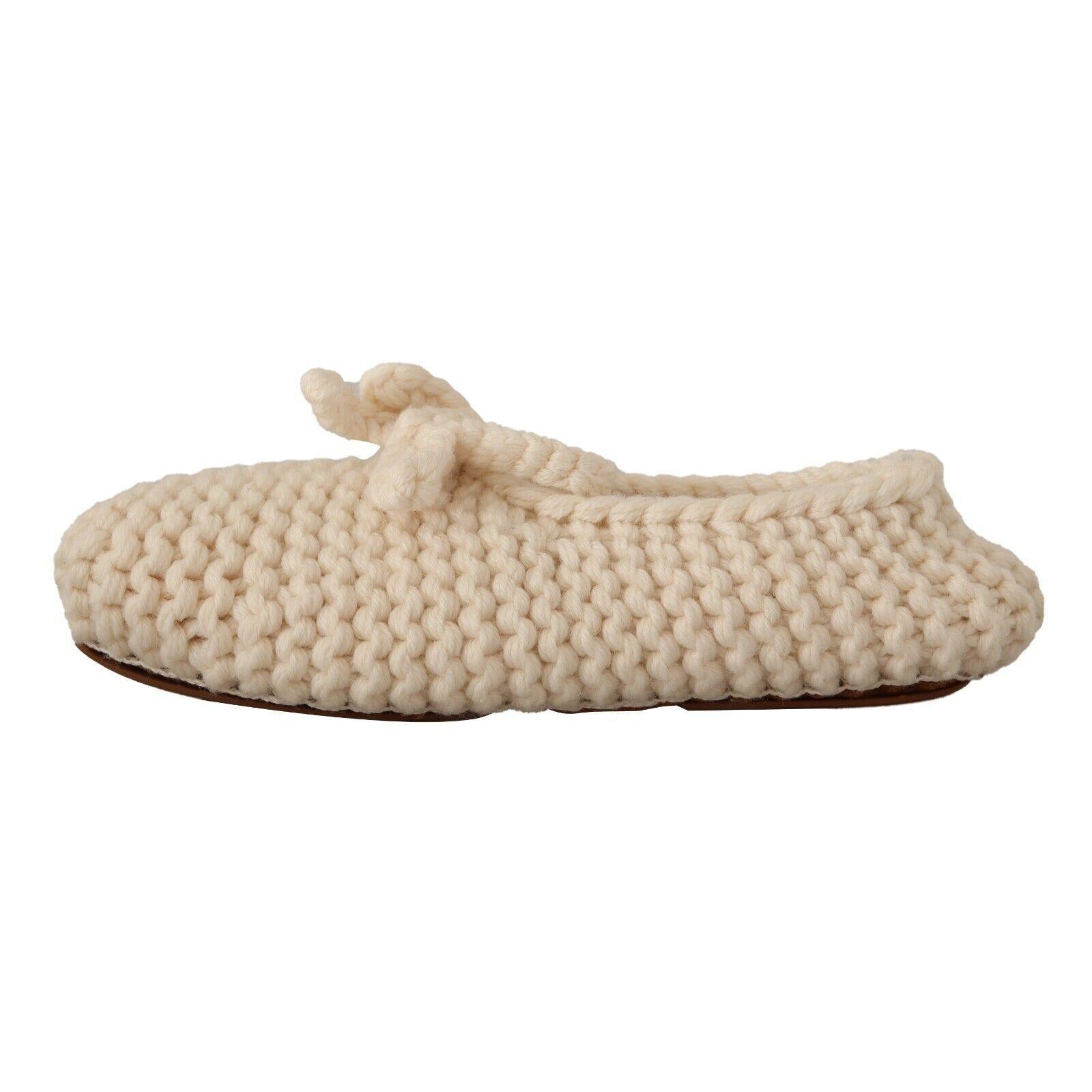 Dolce & Gabbana White Slip On Ballerina Flats Wool Knit Shoes