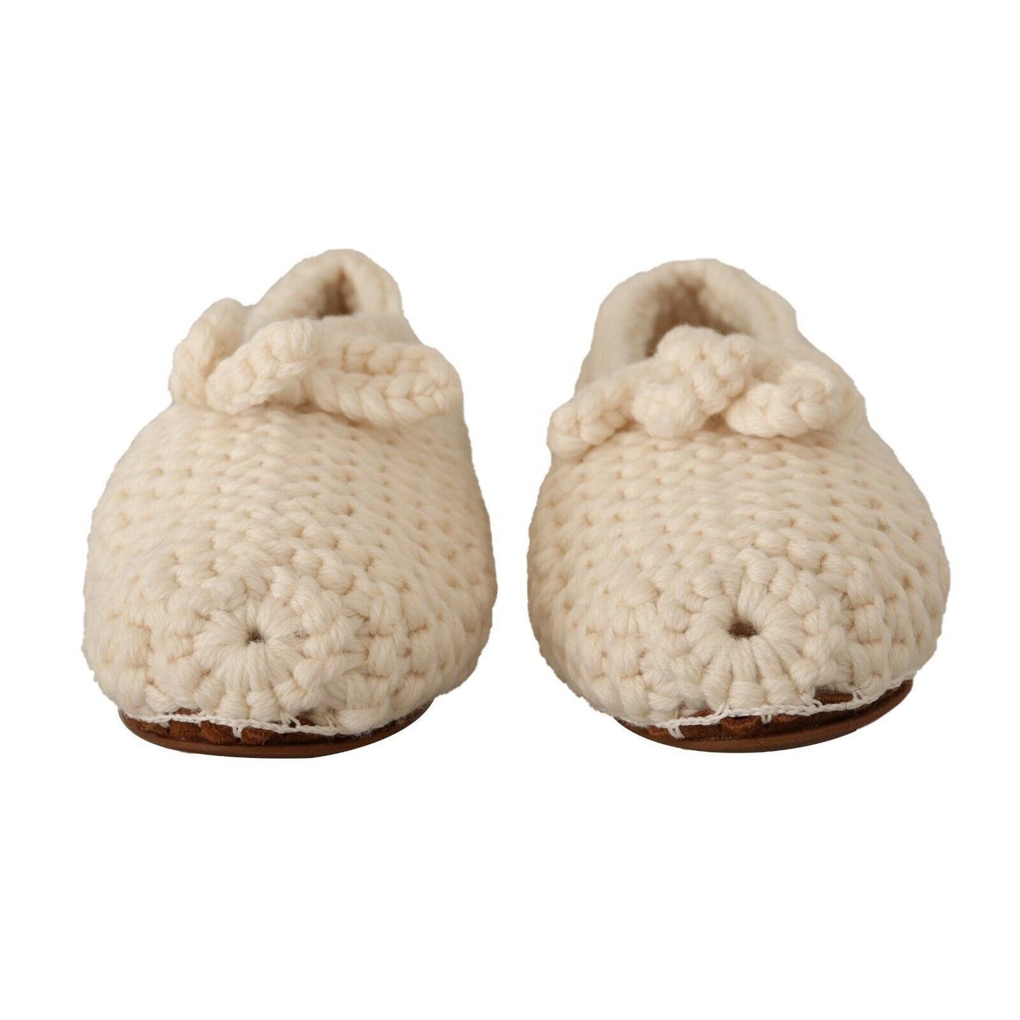 Dolce & Gabbana White Slip On Ballerina Flats Wool Knit Shoes