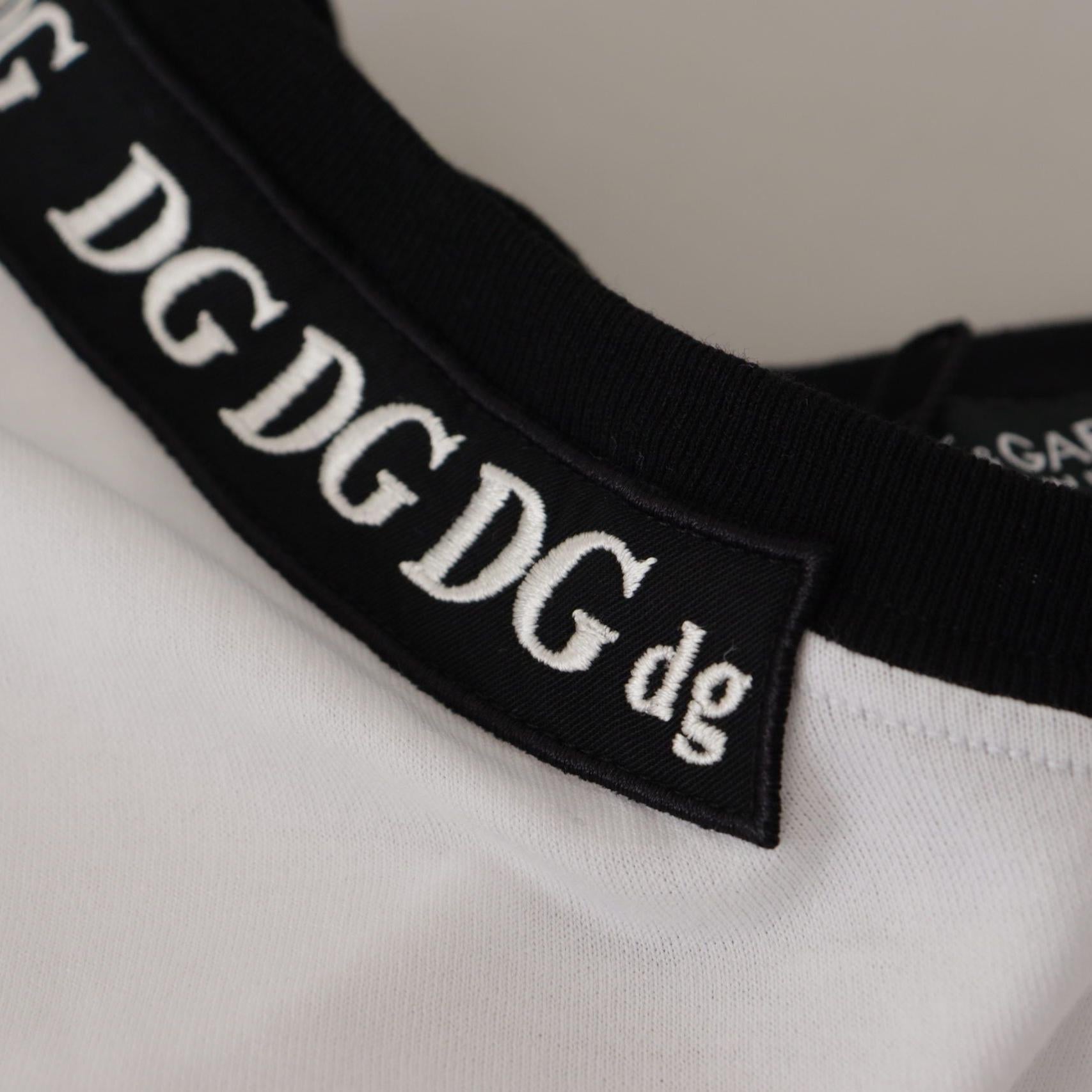 Dolce & Gabbana White Slogan Print Round Neck Cotton T-shirt