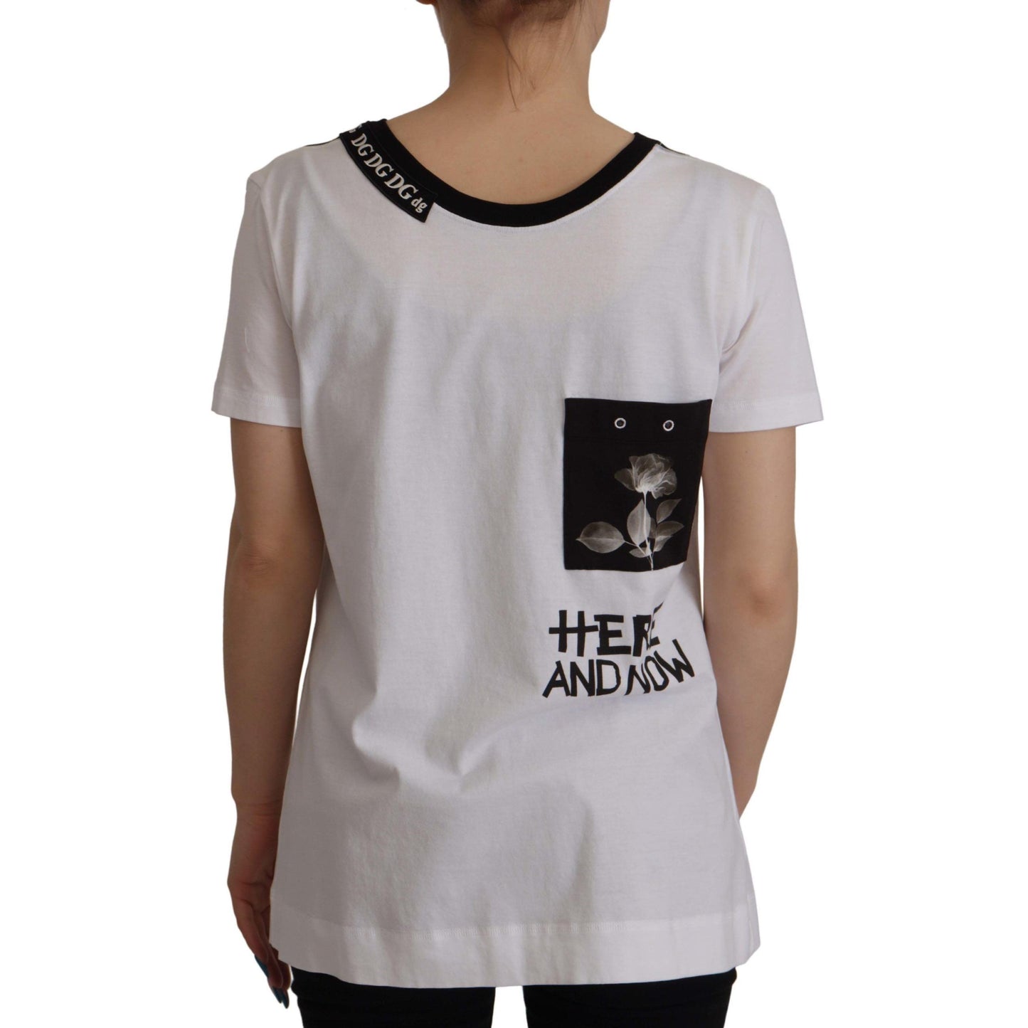 Dolce & Gabbana White Slogan Print Round Neck Cotton T-shirt