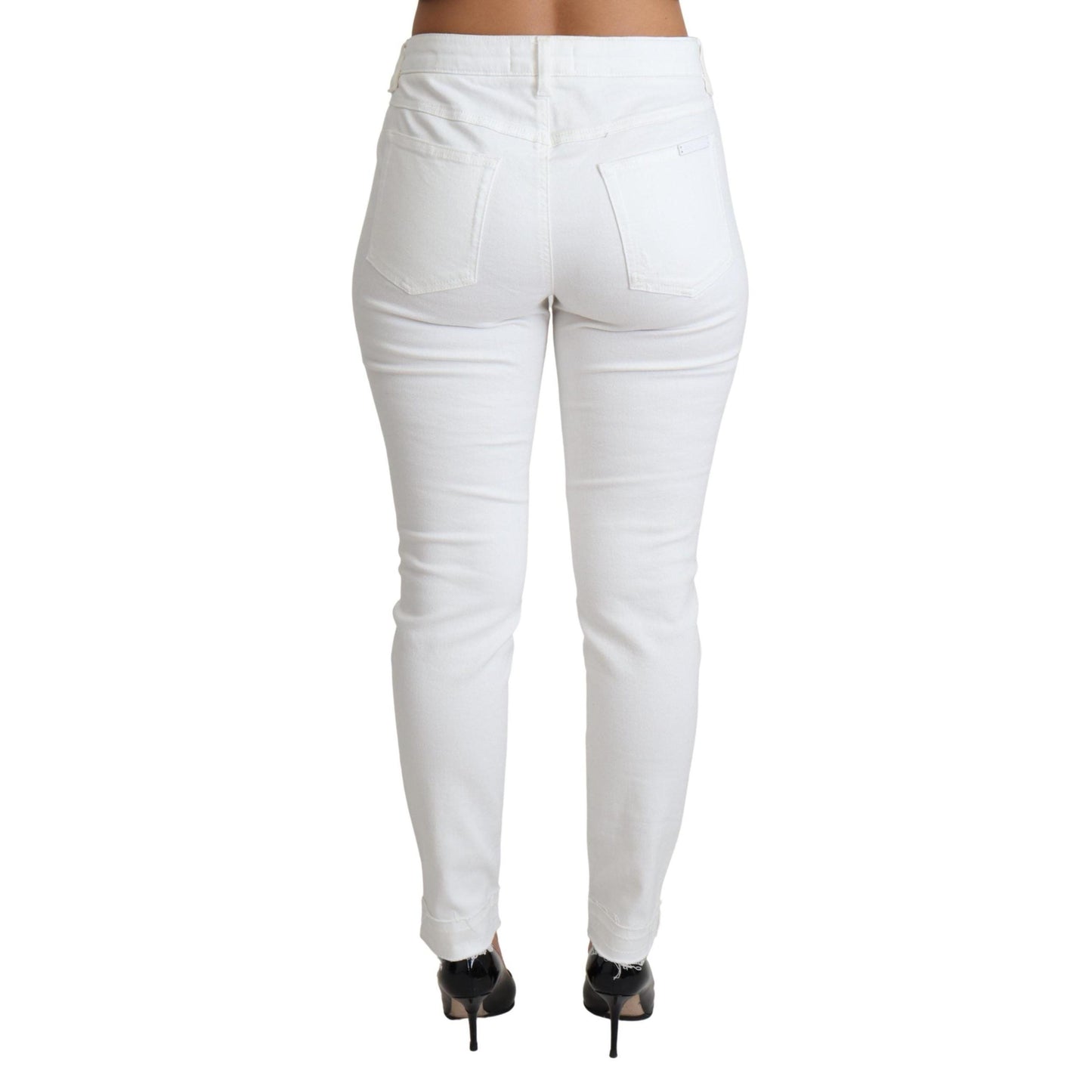 Dolce & Gabbana White Tattered Skinny Denim Cotton Stretch Jeans