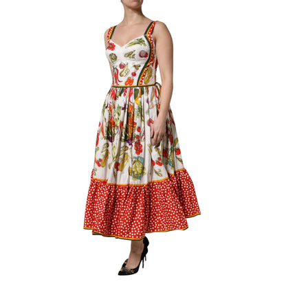 Dolce & Gabbana White Vegetables Sleeveless A-line Dress