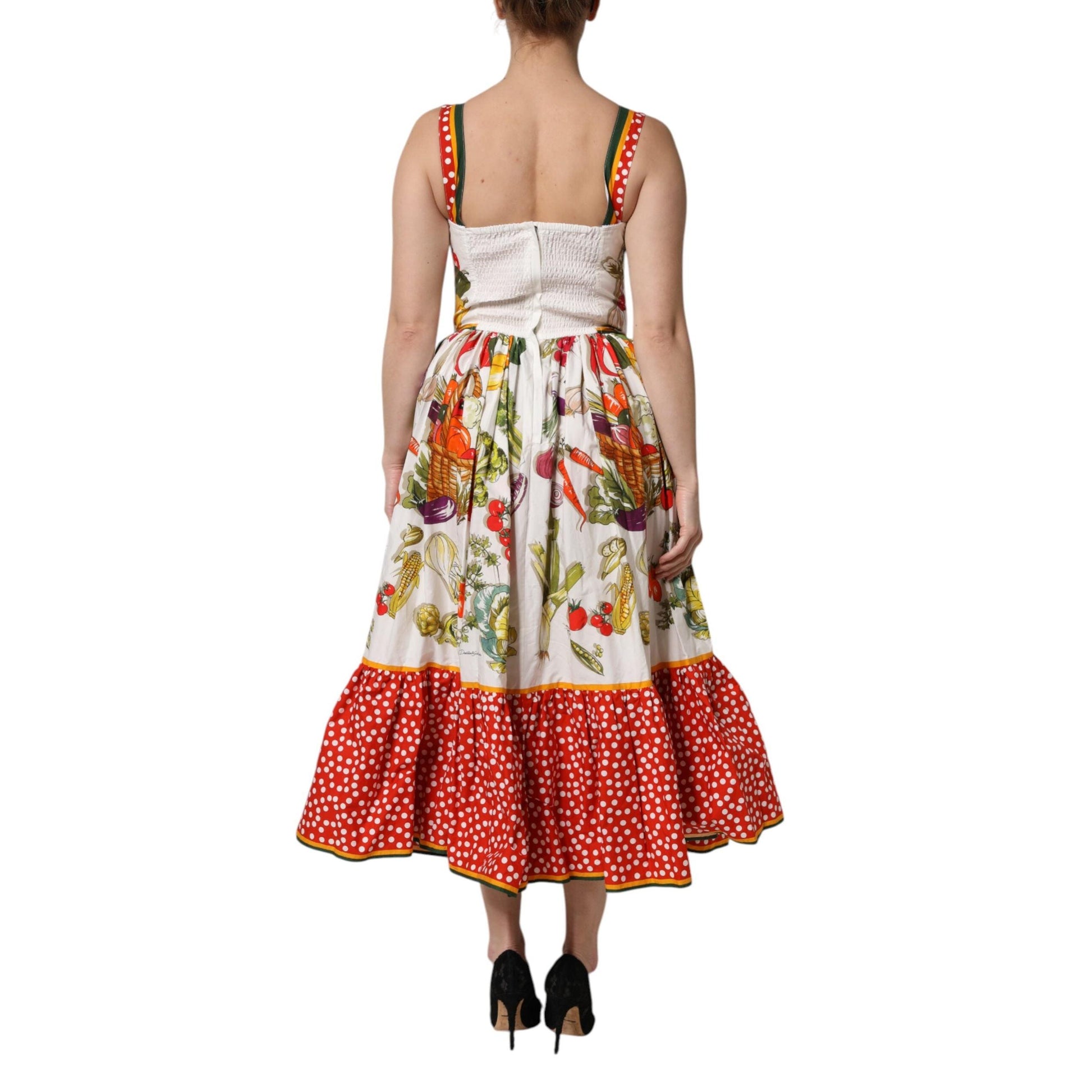 Dolce & Gabbana White Vegetables Sleeveless A-line Dress