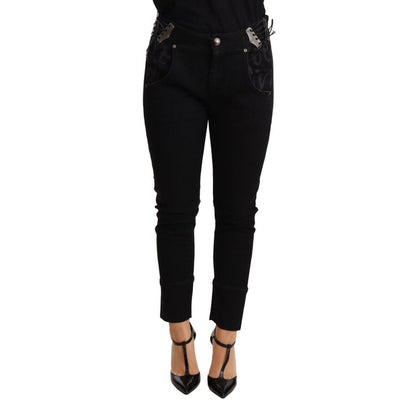 Ermanno Scervino Black Low Waist Skinny Slim Trouser Cotton Jeans