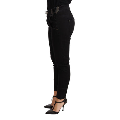 Ermanno Scervino Black Low Waist Skinny Slim Trouser Cotton Jeans