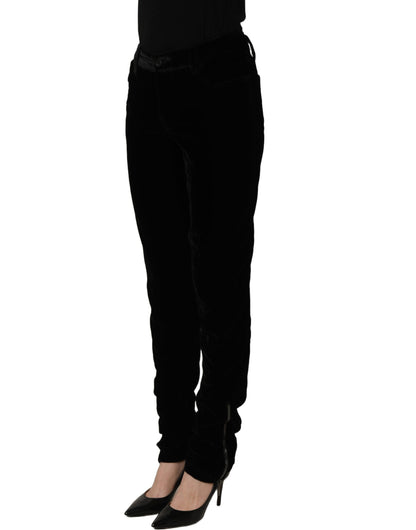 Ermanno Scervino Black Viscose Blend Velvet Slim Fit Pants