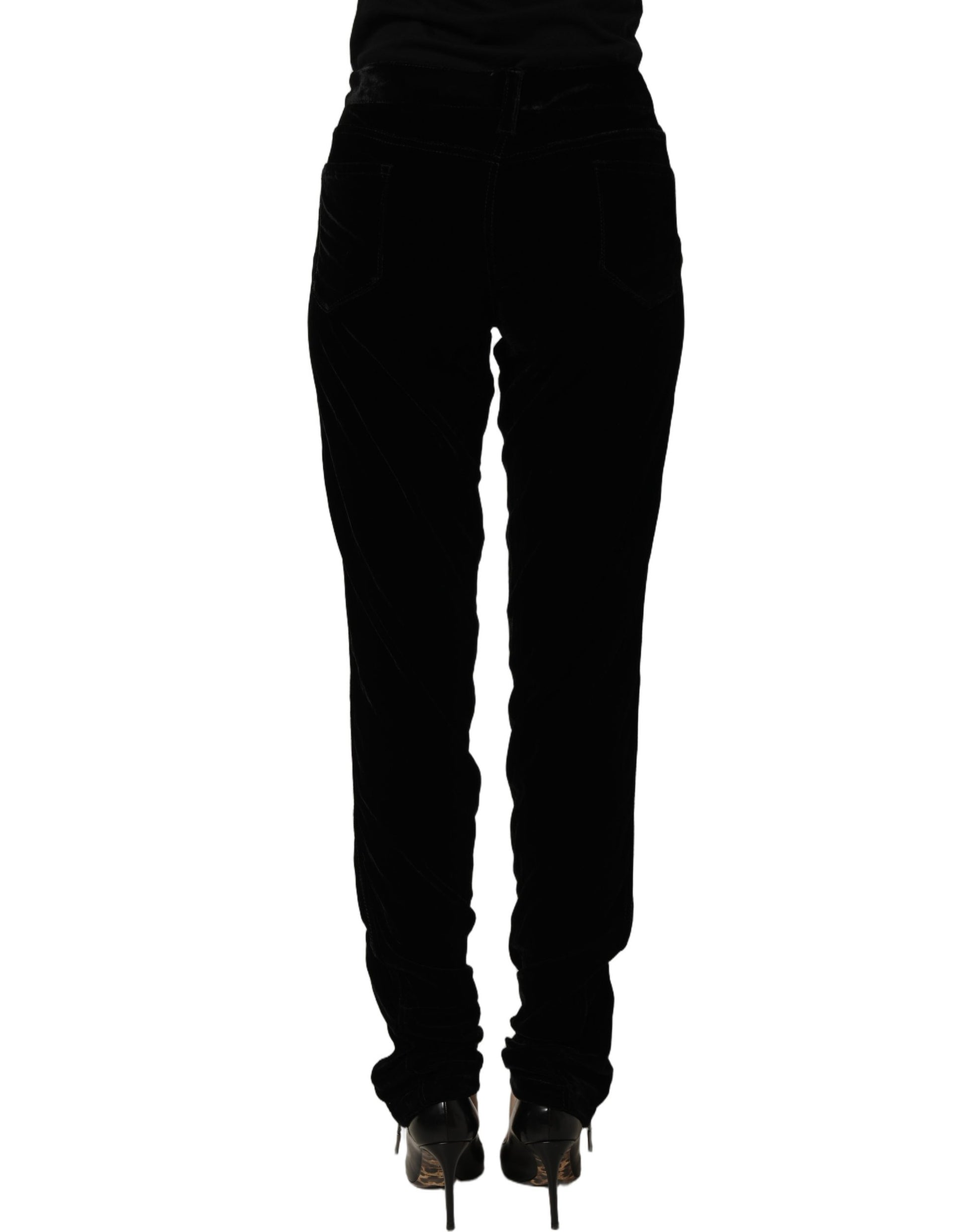 Ermanno Scervino Black Viscose Blend Velvet Slim Fit Pants
