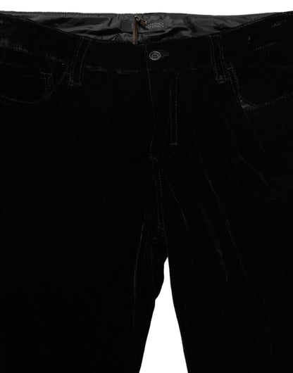Ermanno Scervino Black Viscose Blend Velvet Slim Fit Pants