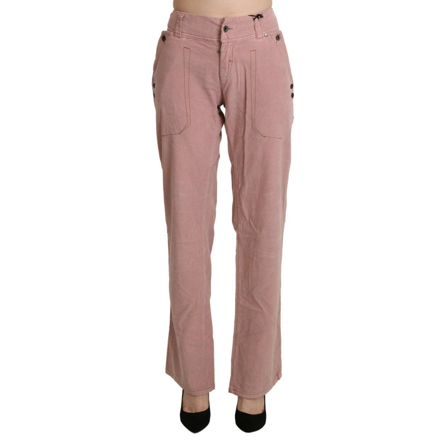 Ermanno Scervino Cotton Pink High Waist Straight Trouser Pants