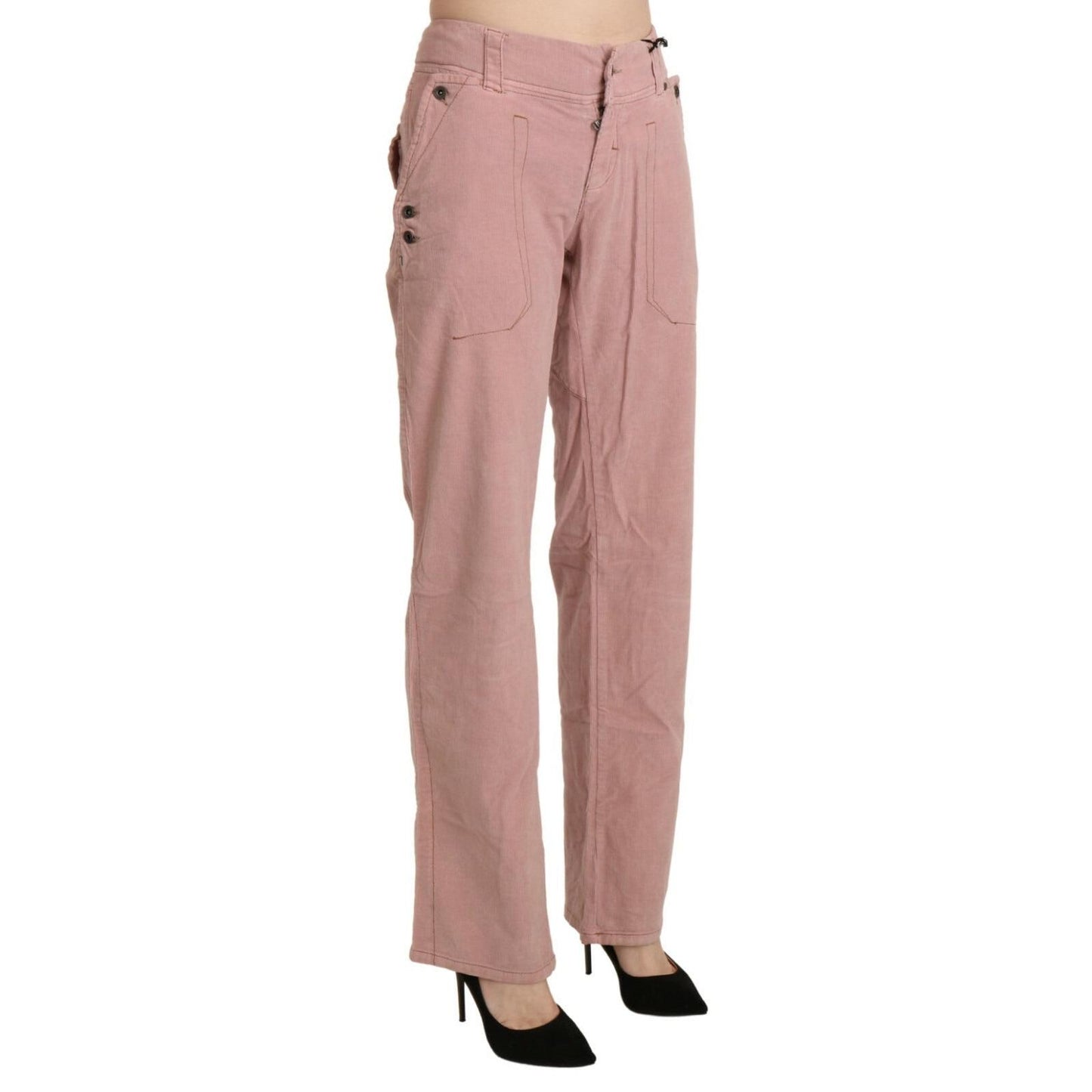 Ermanno Scervino Cotton Pink High Waist Straight Trouser Pants