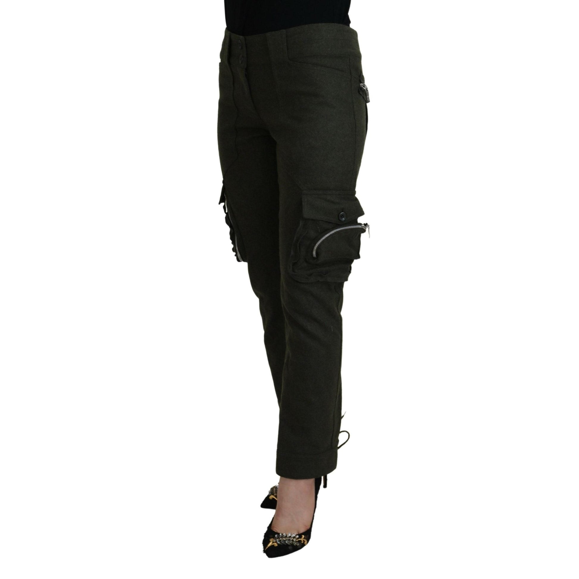 Ermanno Scervino Green Lace Up Leg Women Tapered Pants