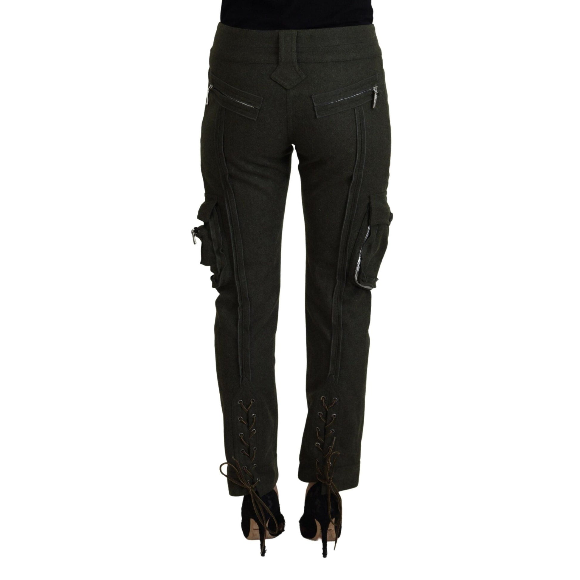 Ermanno Scervino Green Lace Up Leg Women Tapered Pants